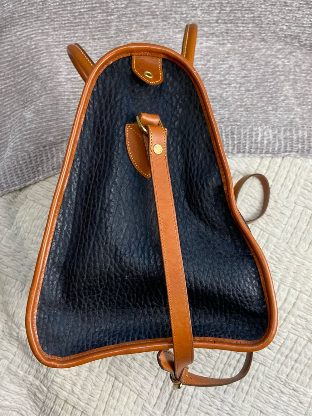 Vintage Dooney & Bourke Gladstone Satchel Bag British Tan Black Large - Picture 11 of 15